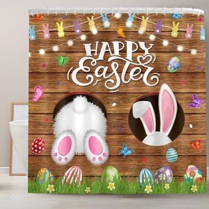 Easter Shower Curtain Funny Two Bunny Shower Curtain Easter Colorful Eggs Rabbit